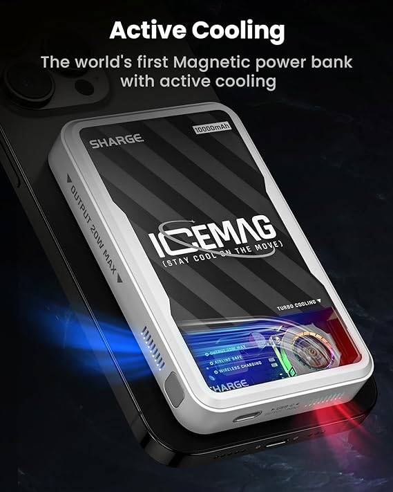 Sharge iCEMAG 20W World's First 10000mAh Magnetic PowerBank with Active Cooling - 6 Month Warranty 