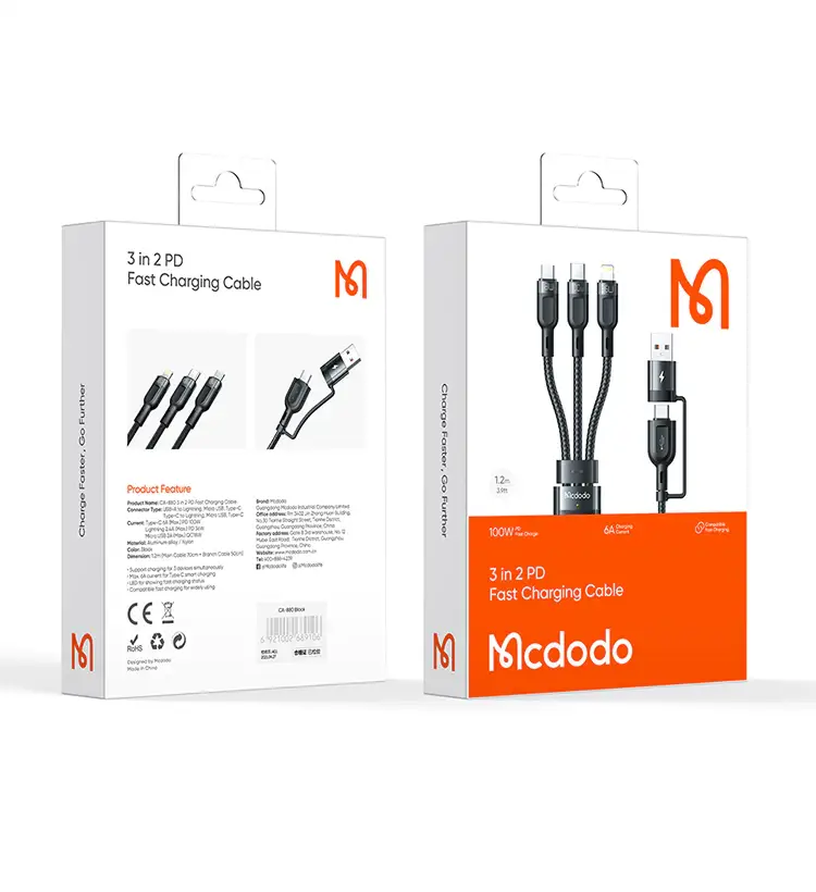 Mcdodo Thunder Series 2 in 3 Fast Charging Cable 100W (1.2M)