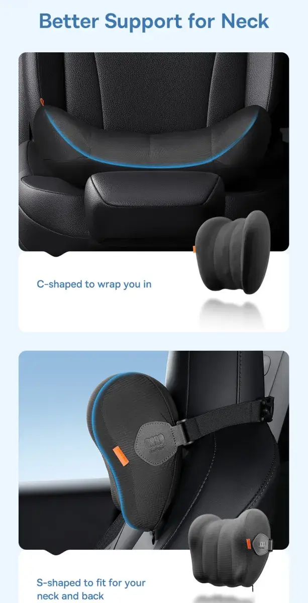 Baseus Car Neck Pillow Headrest And Lumbar Headrest Non-Temperature Sensitive Memory Foam Ergonomic Design