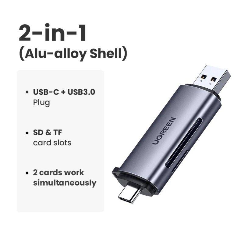 UGREEN CM185 2-in-1 USB-C & USB 3.0 Card Reader for TF/SD Cards
