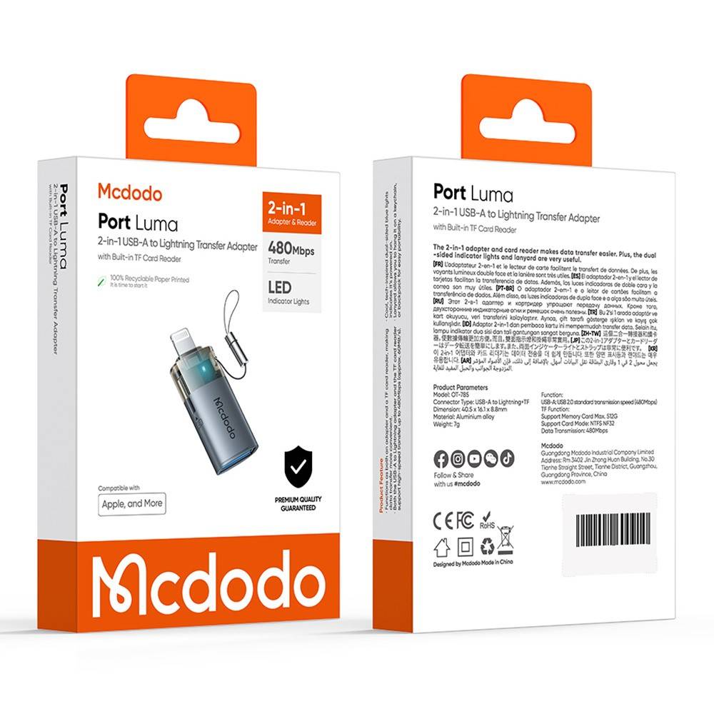 Mcdodo OT-785 2-in-1 USB-A to Lightning Adapter with TF Card Reader