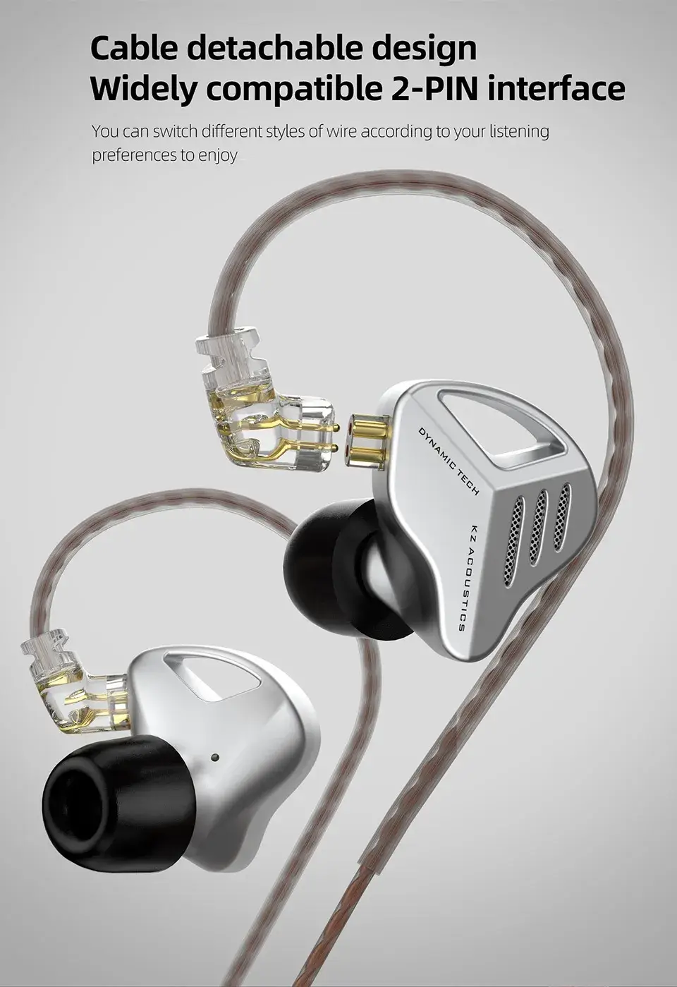 KZ ZVX OFC Dynamic Hi-Fi Bass Sports Noise-Canceling In-Ear Monitors