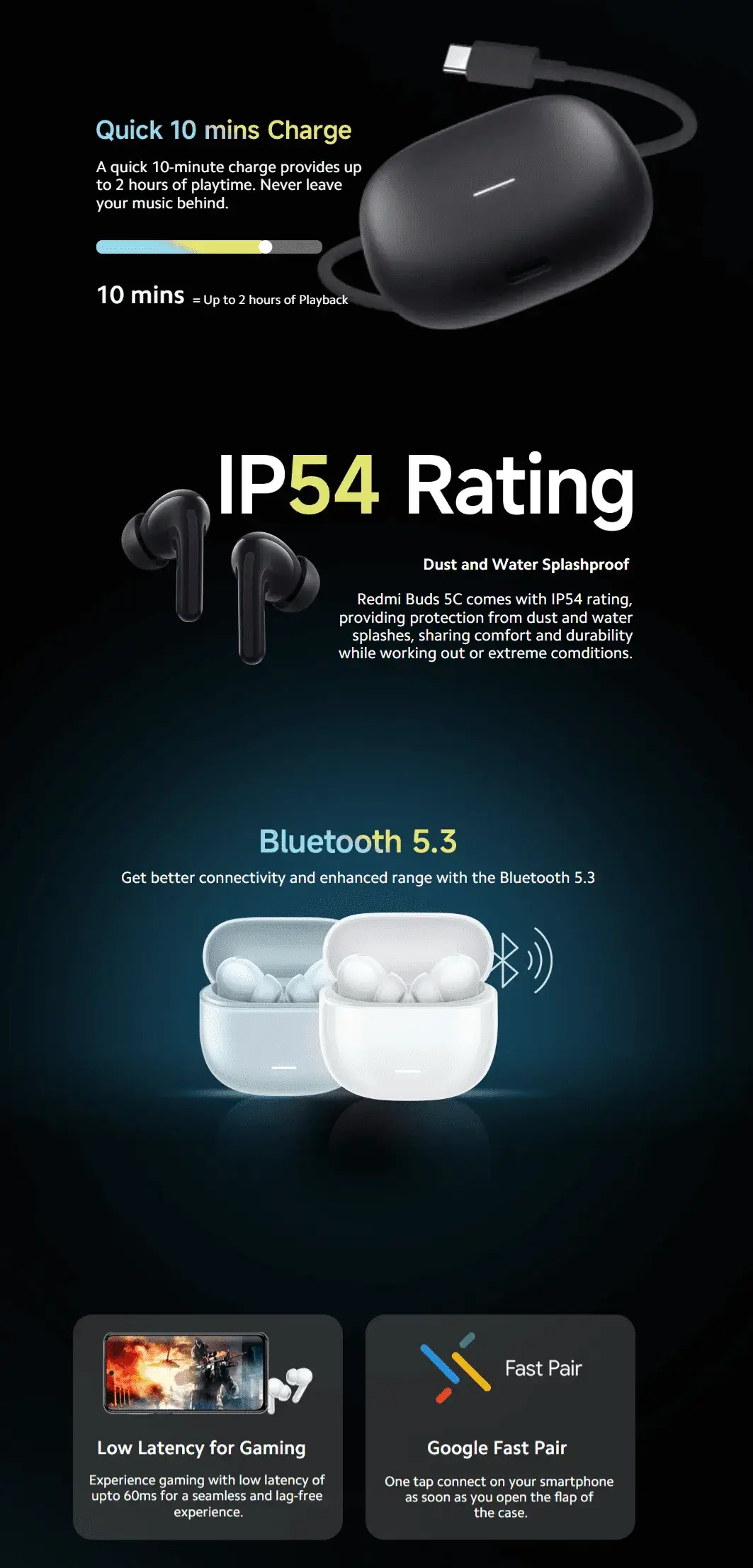 Redmi Buds 5C 40dB Hybrid ANC True Wireless Earbuds