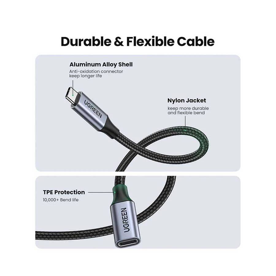 UGREEN US372 USB-C Male to Female Gen2 Aluminum Case Braided Extension Cable 1M (30205)