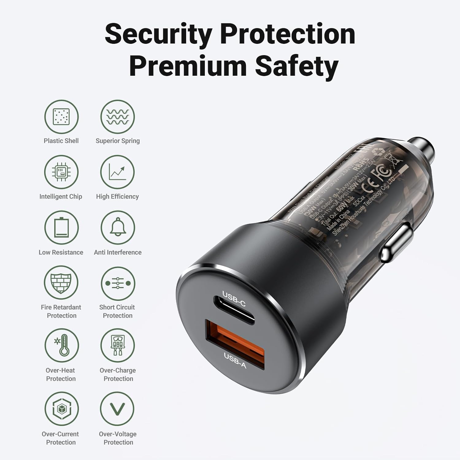 ACEFAST B12 60W Dual-Port Car Charger USB-A & USB-C Fast Charging Adapter