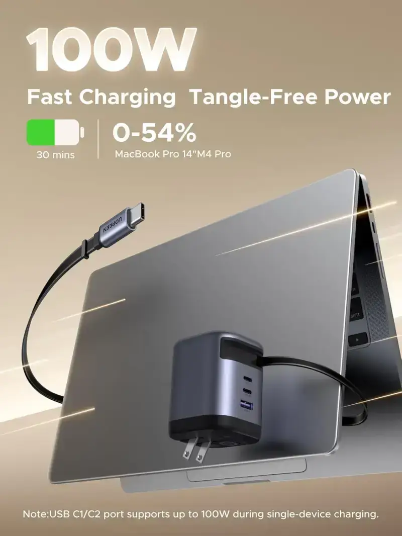 UGREEN Nexode Series USB-C Retractable Fast Chargers 45W, 65W & 100W GaN with Built-in Cable