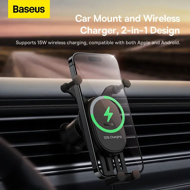 Baseus Stable Gravitational Wireless Car Charger Pro 15W Fast Charging