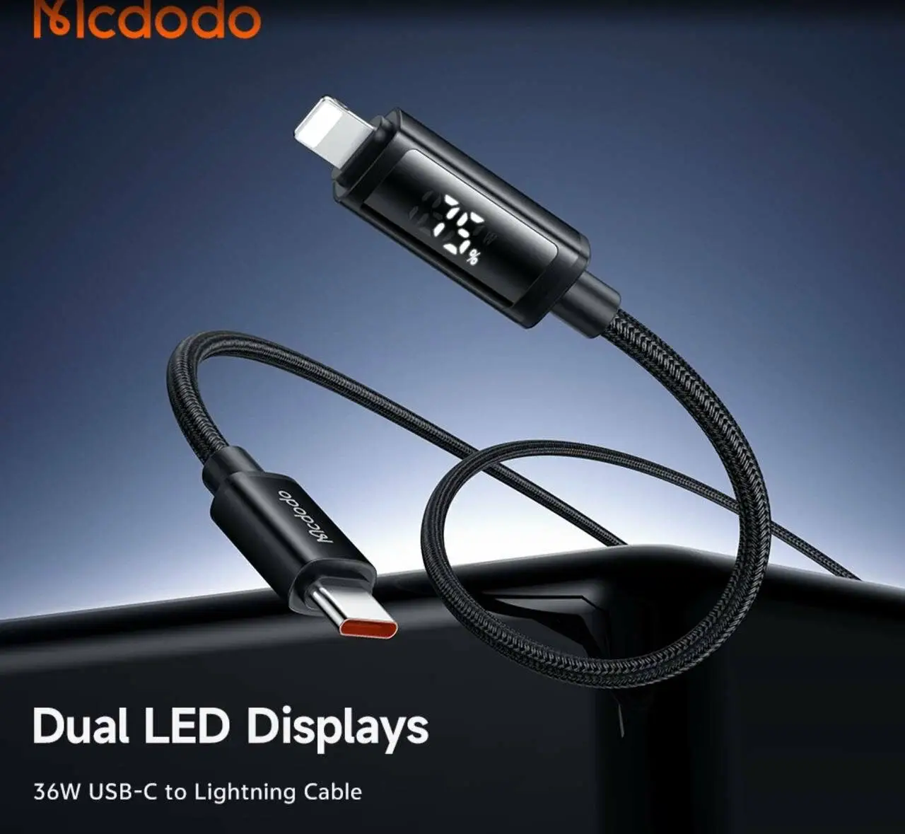Mcdodo CA-7990 Type-C to Lightning 36W Fast Charging Cable with Dual LED Display 1.2m