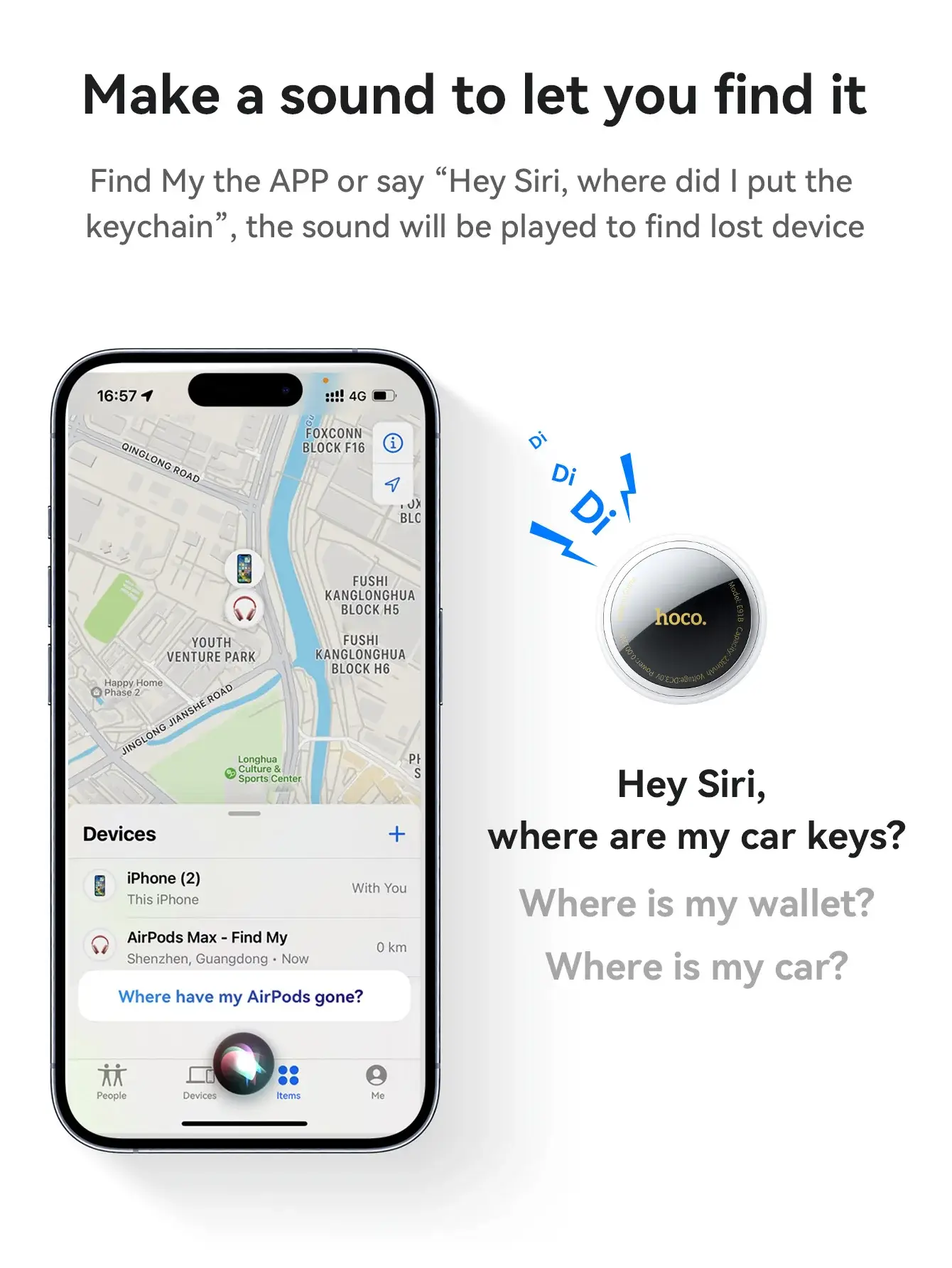 HOCO E91B AirTag Tracker with Adhesive Case Anti-Lost GPS Finder for Bags & Luggage