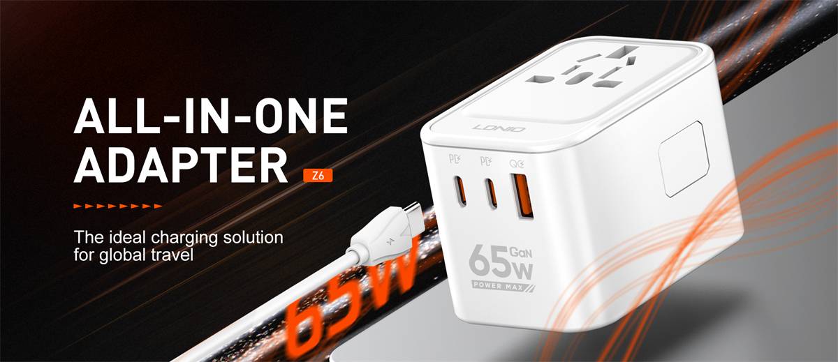 LDNIO Z6 Powerful 65W GaN Charger with 3 USB Ports Travel Adapter