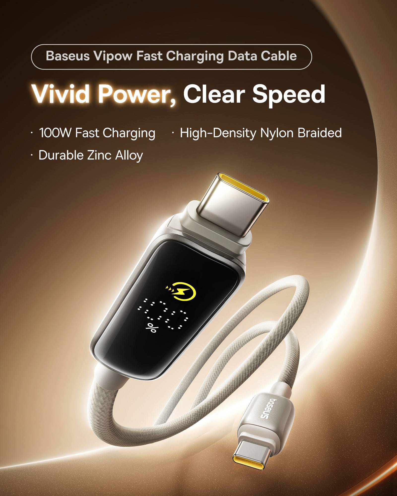 Baseus Vipow 100W USB-C to USB-C Fast Charging Cable with Built-in Dynamic Display