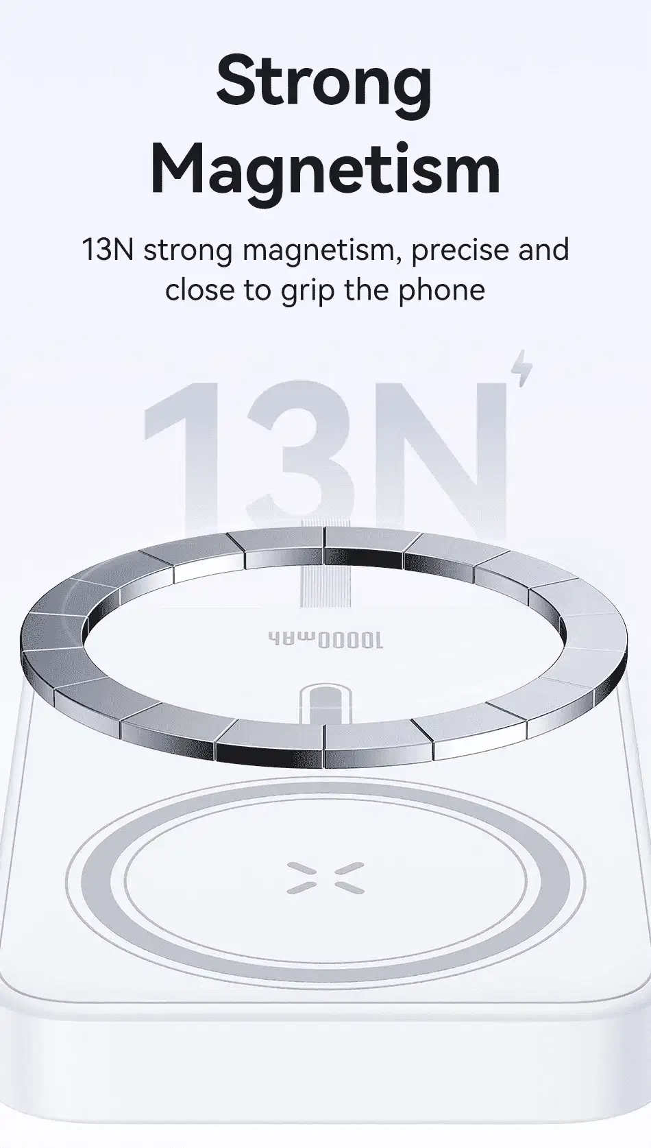 USAMS US-CD219 10000mAh Magnetic Wireless Fast Charging Power Bank & Built-in Type-C Cable