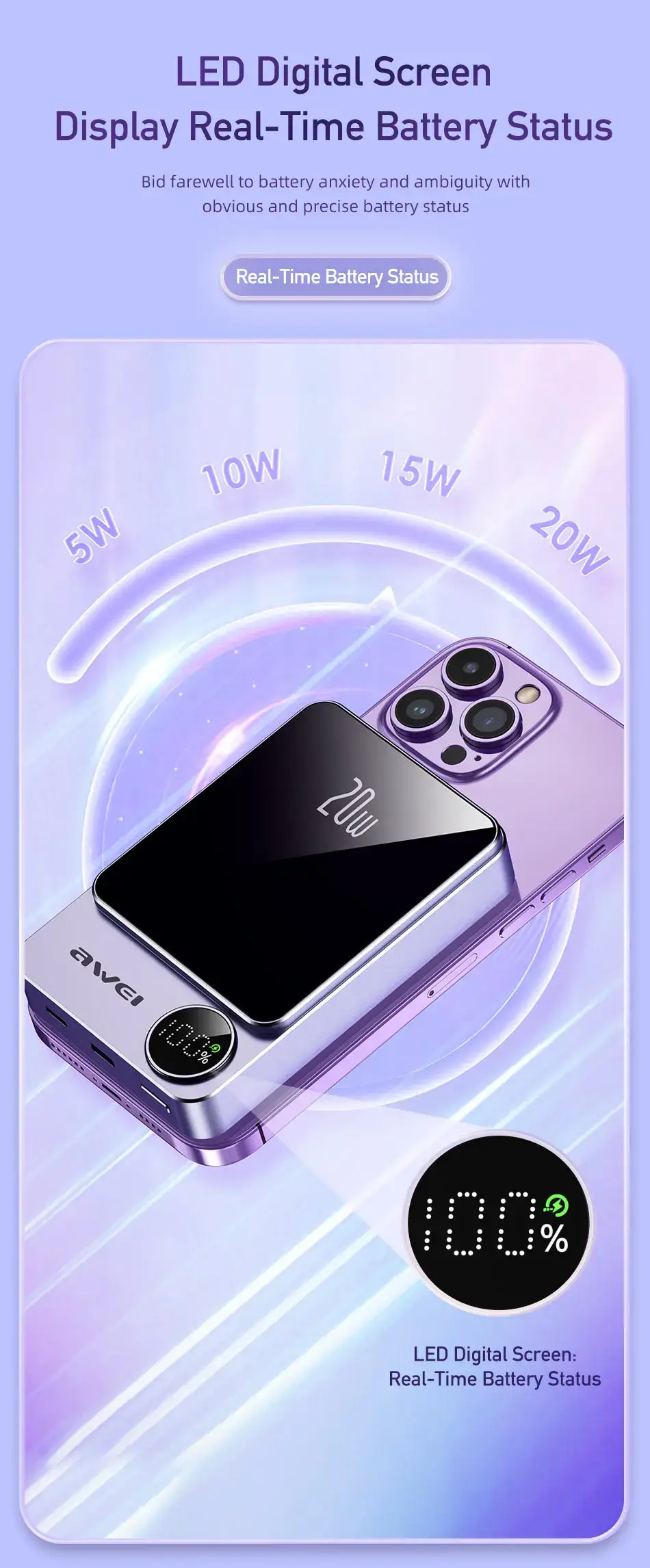 Awei P39K 10000mAh 20W PD Magnetic Wireless Power Bank