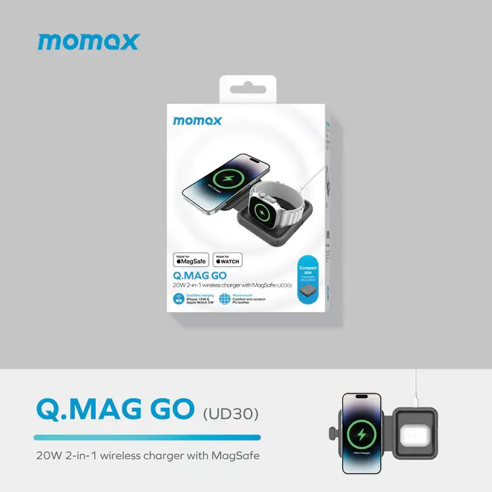 MOMAX Q.Mag Go 2-in-1 Wireless Charger UD30