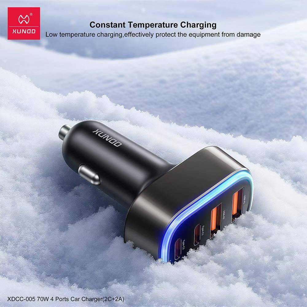 XUNDD XDCC-005 70W Dual USB-C & Dual USB-A 4-Port Fast Car Charger