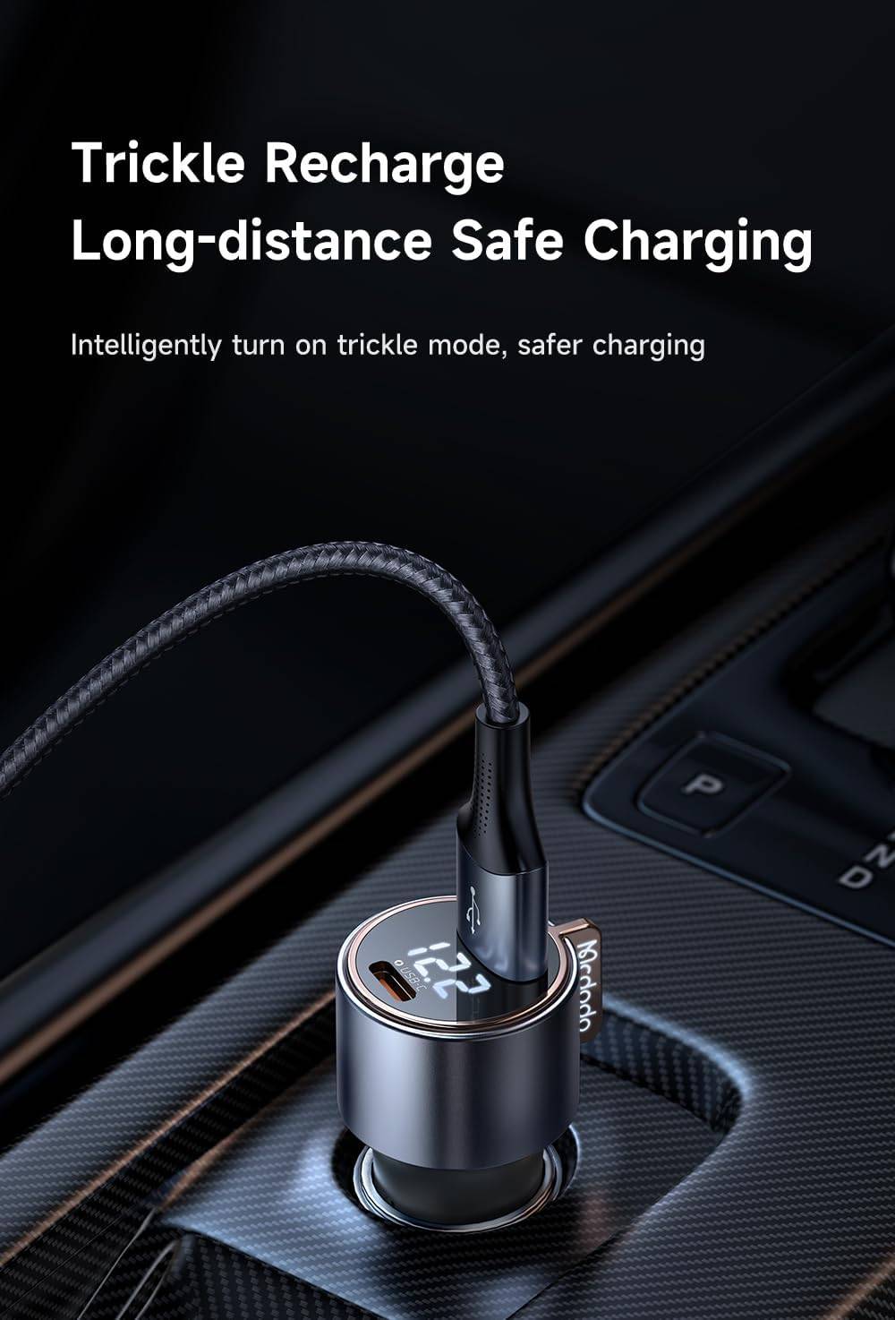 Mcdodo CC-3690 75W Dual-Port Fast Car Charger with USB-A & USB-C Digital Display Black