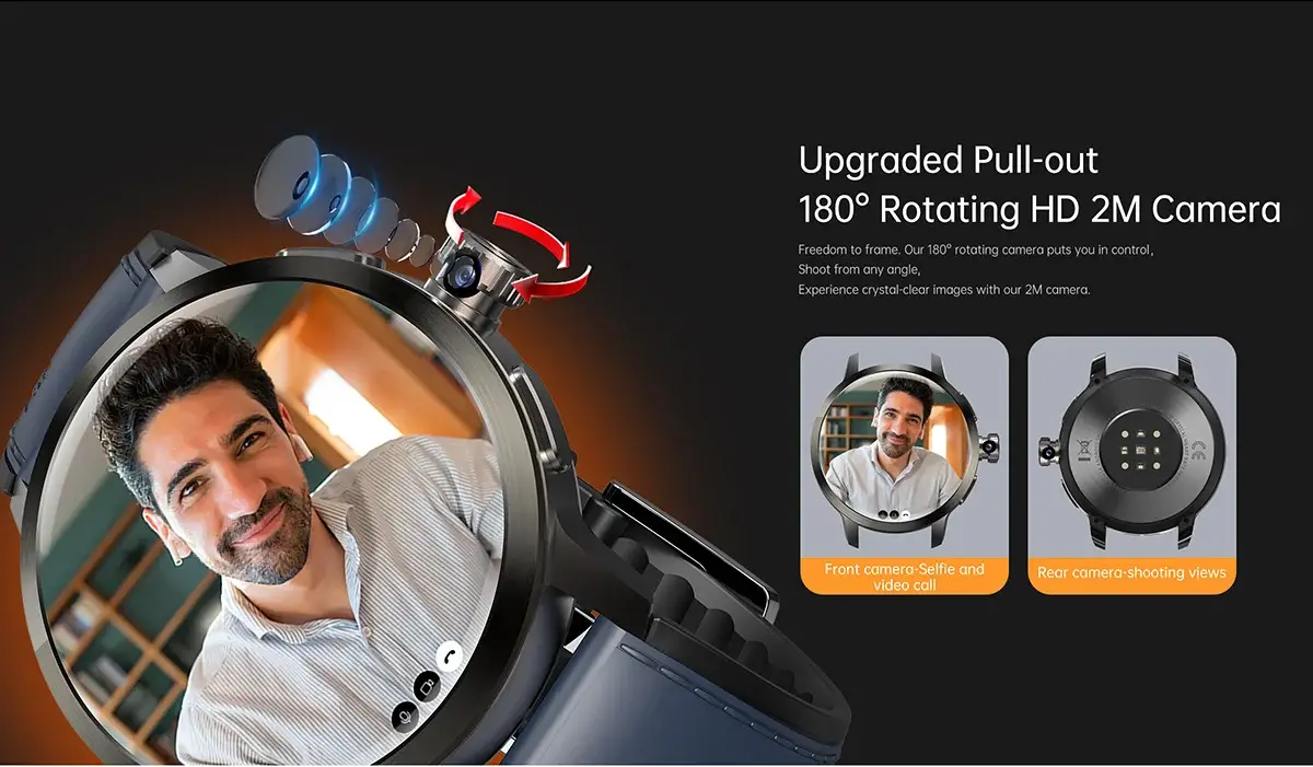 YES Power Link Android Smartwatch with 1.75″ AMOLED Display Rotating Camera & GPS