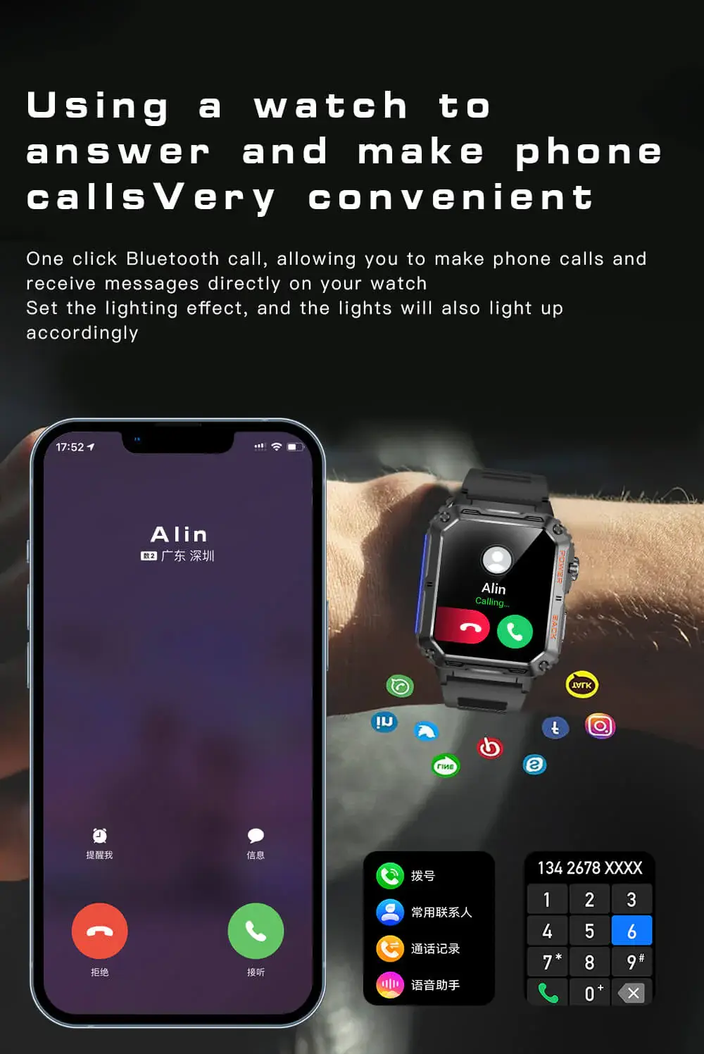 Valdus VD38 Rugged RGB Calling Smart Watch