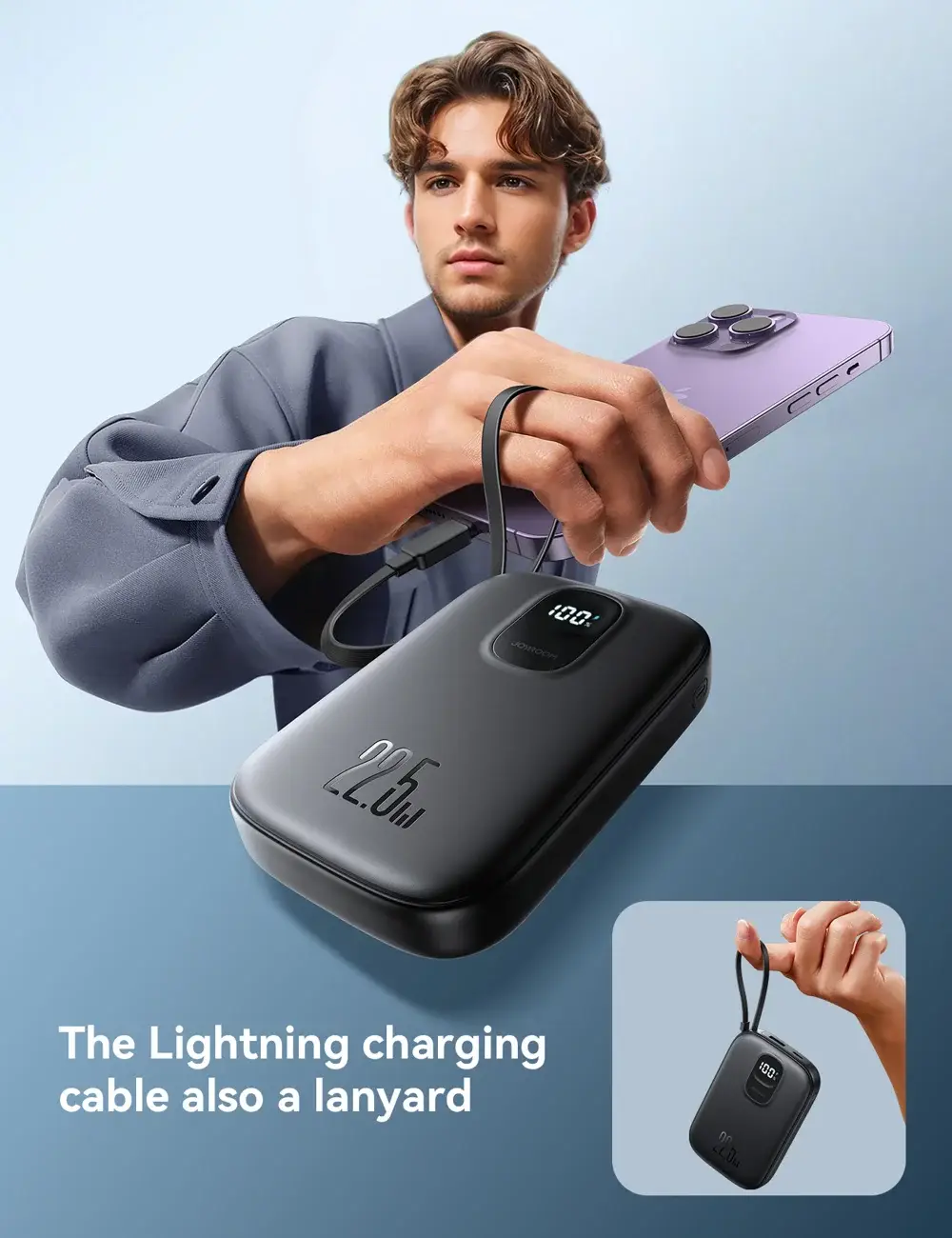 Joyroom JR-PBF18 10000mAh 22.5W Fast Charging Power Bank with Built-in Lightning Cable