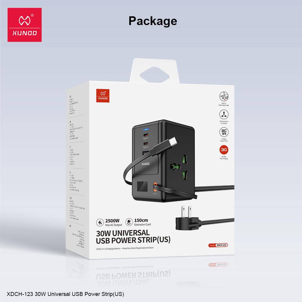 XUNDD XDCH-123 30W Universal USB Fast-Charging Power Strip