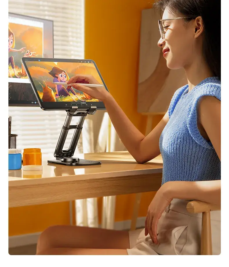 RTAKO ZJ-P01 360° Rotating Adjustable Phone and Tablet Stand with Single-Handed Operation