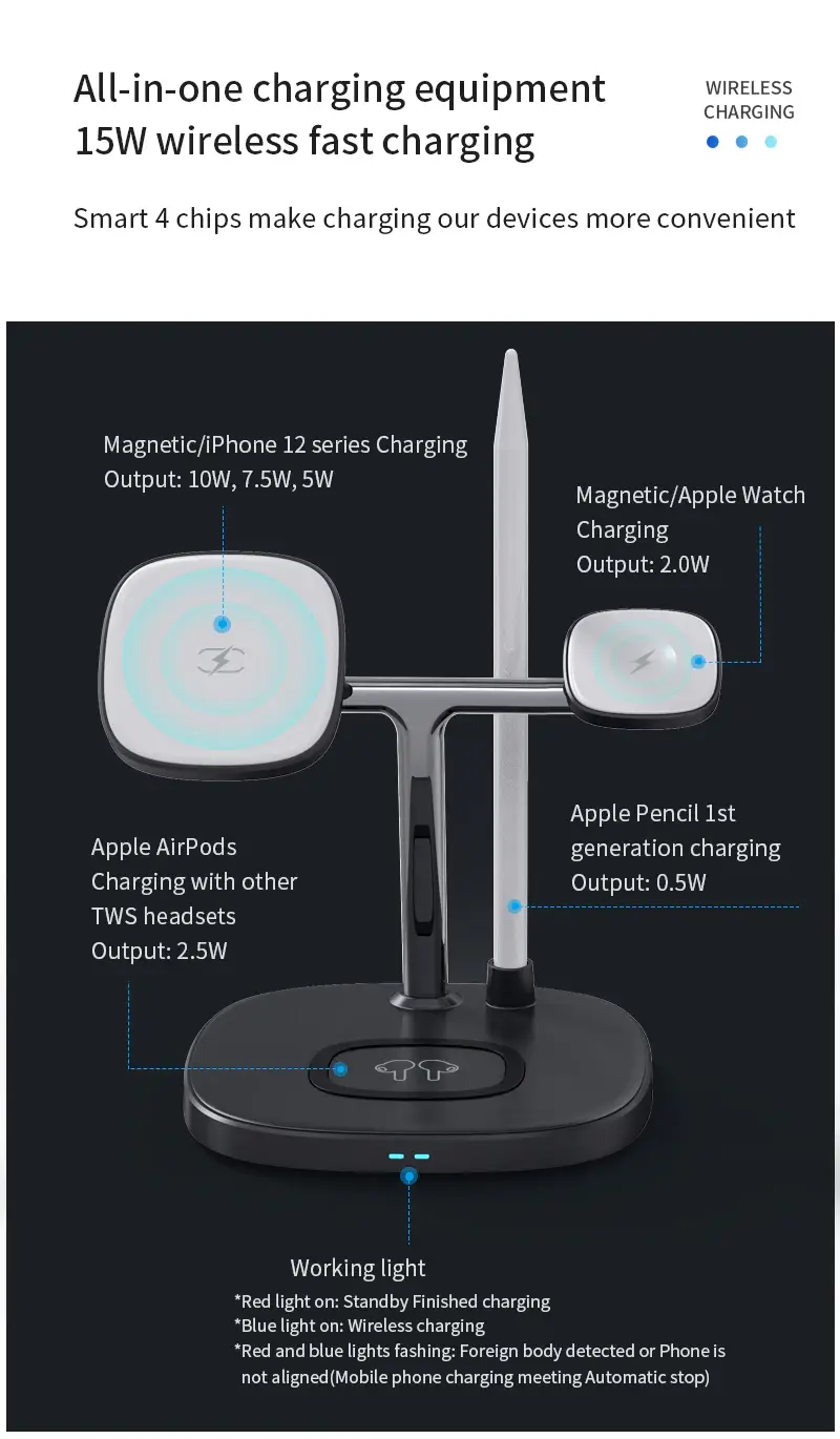 WiWU Power Air 4 in 1 Qi Magnetic 15W Wireless Charger