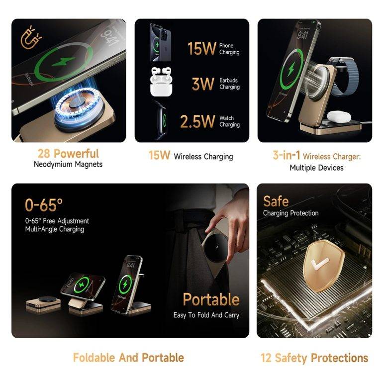 WiWU Wi-W038 3-in-1 Magnetic Wireless Charging Station Fast Charging Dock