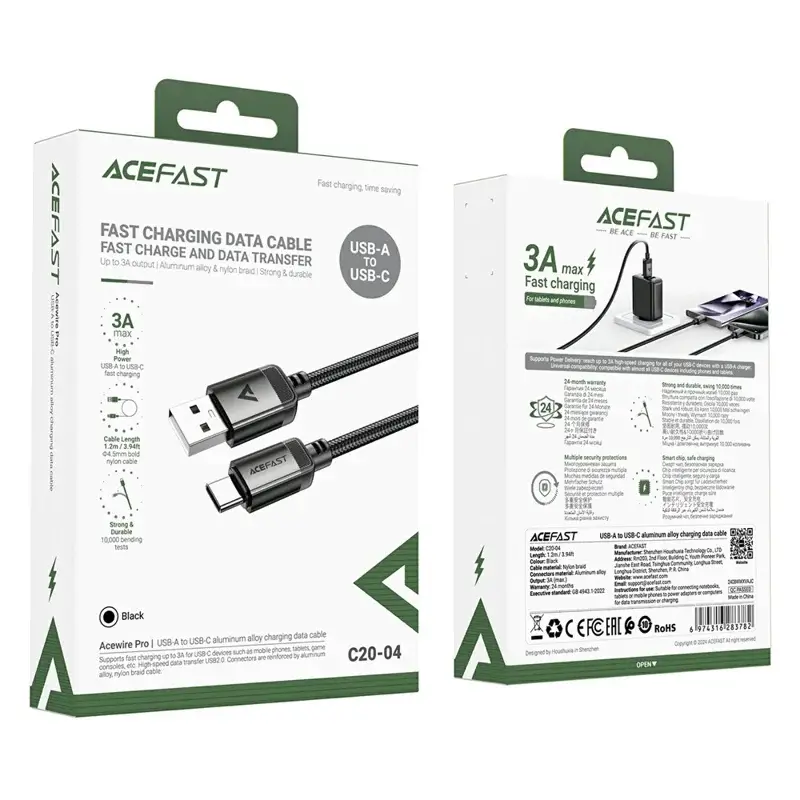 ACEFAST C20-04 60W MAX USB-A to USB-C Fast Charging & Data Cable