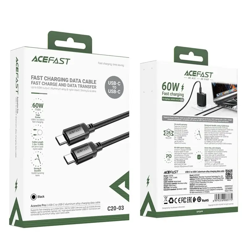 ACEFAST C20-03 60W MAX USB-C to USB-C Fast Charging & Data Cable