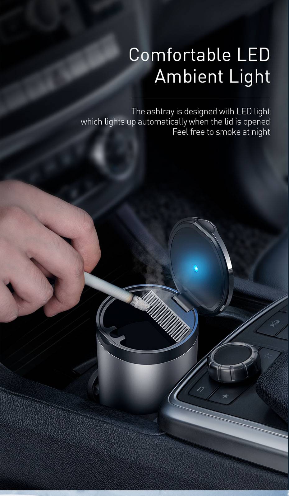 Baseus Car Ashtray Portable LED Light Ashes Holder