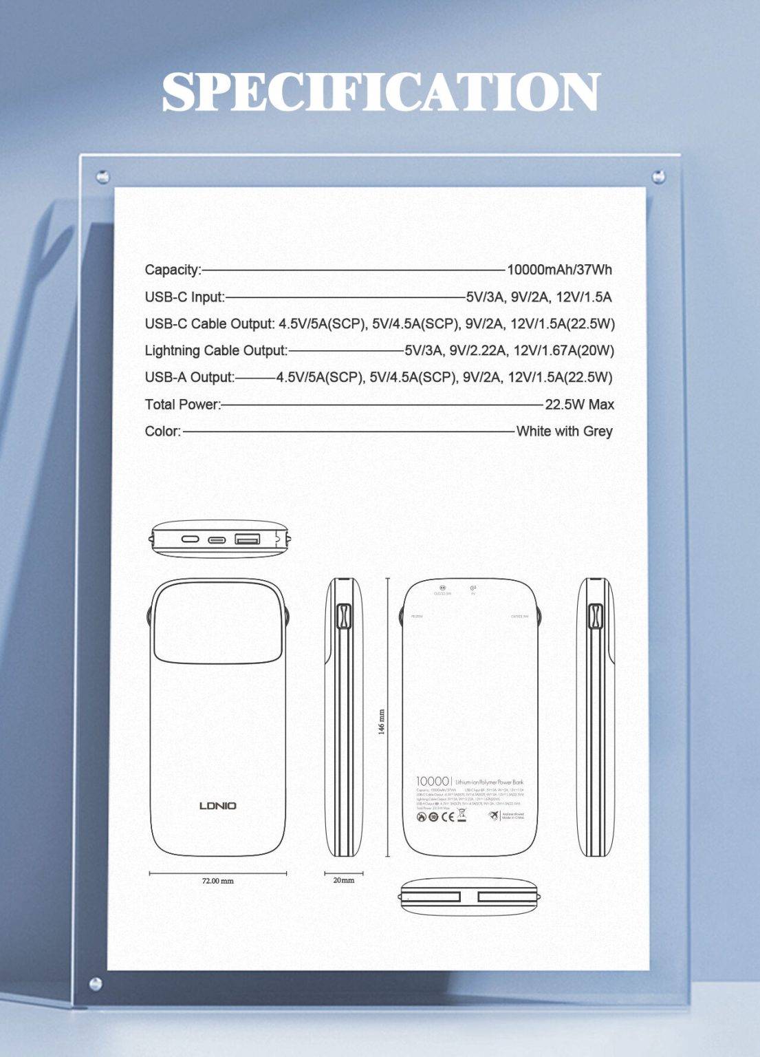 LDNIO PQ19 10000mAh 22.5W Fast Charging Power Bank