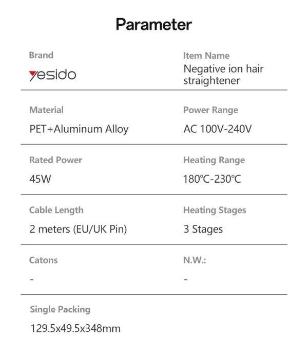 YESIDO MG31 Hair Straightener with Negative Ion Technology