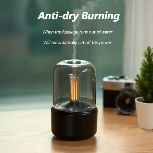 Retro Flame Candle Night Light Ultrasonic Air Humidifier & USB Aroma Diffuser