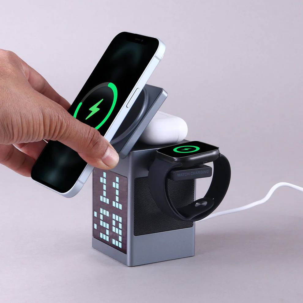 Valdus S5 Pixel Dock 6-in-1 Wireless Charger Bluetooth Speaker Digital Clock & Pixel Animation