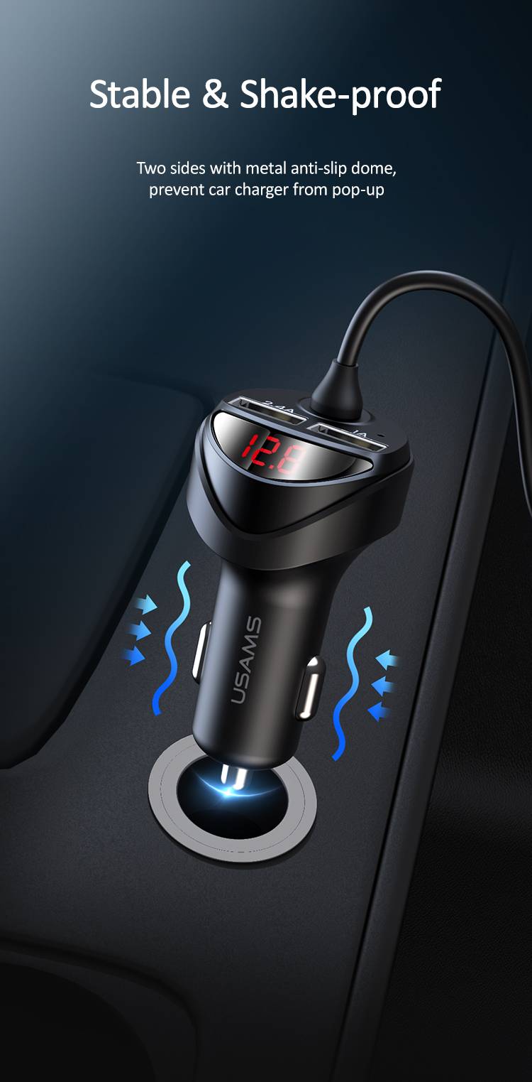 Usams 3 in 1 Spring Cable 3.4A Dual USB Car Charger