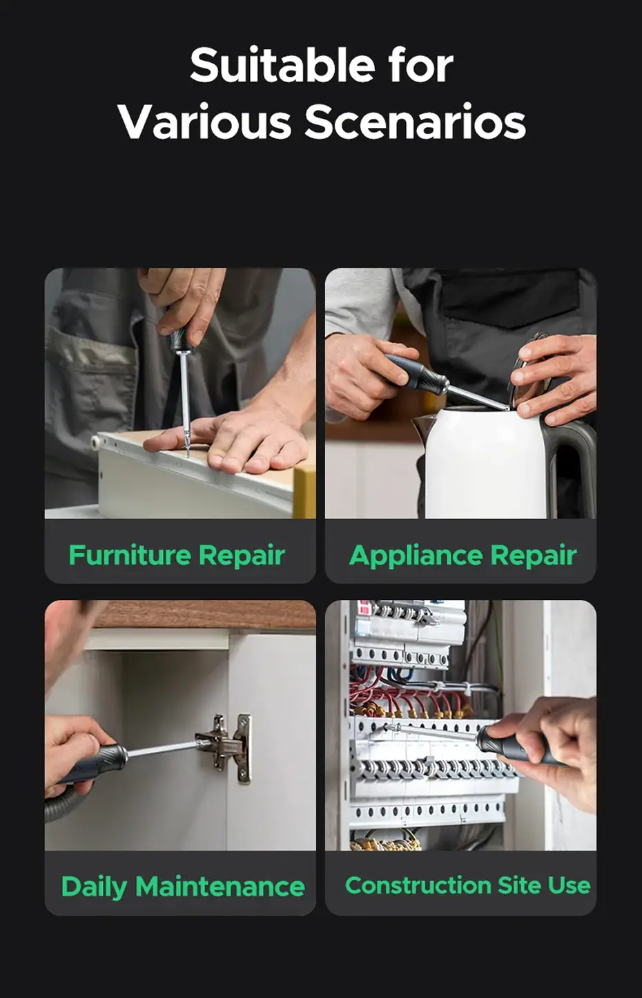 UGREEN 2-in-1 Magnetic Screwdriver Bit Set 6mm S2 Alloy Steel  100mm Portable Repair Tool