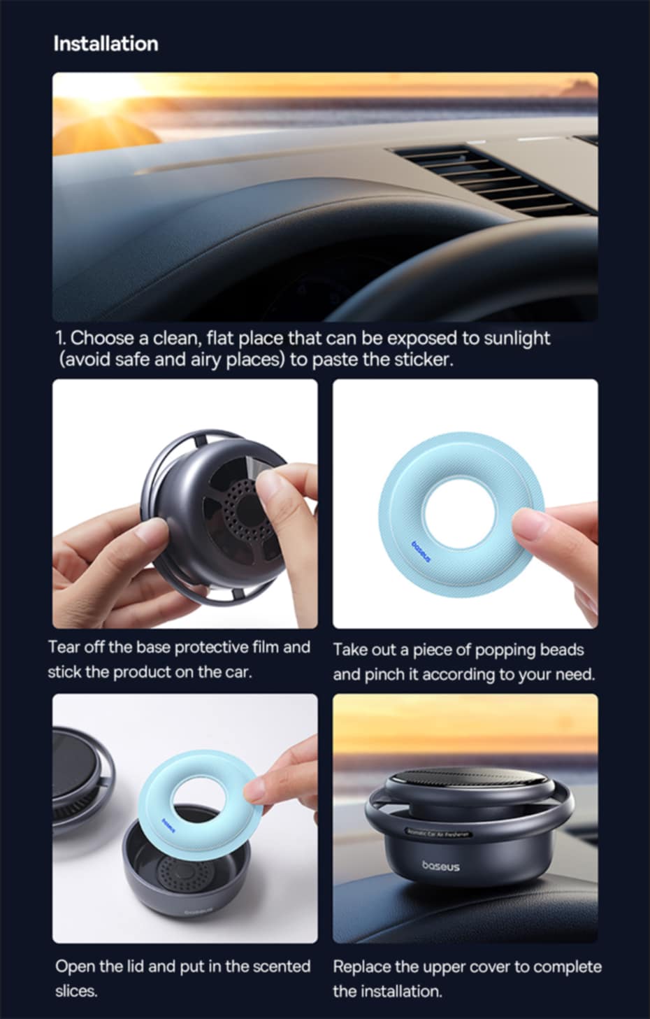 Baseus Car Air Freshener Solar Power Automatic Rotating Diffusion Perfume
