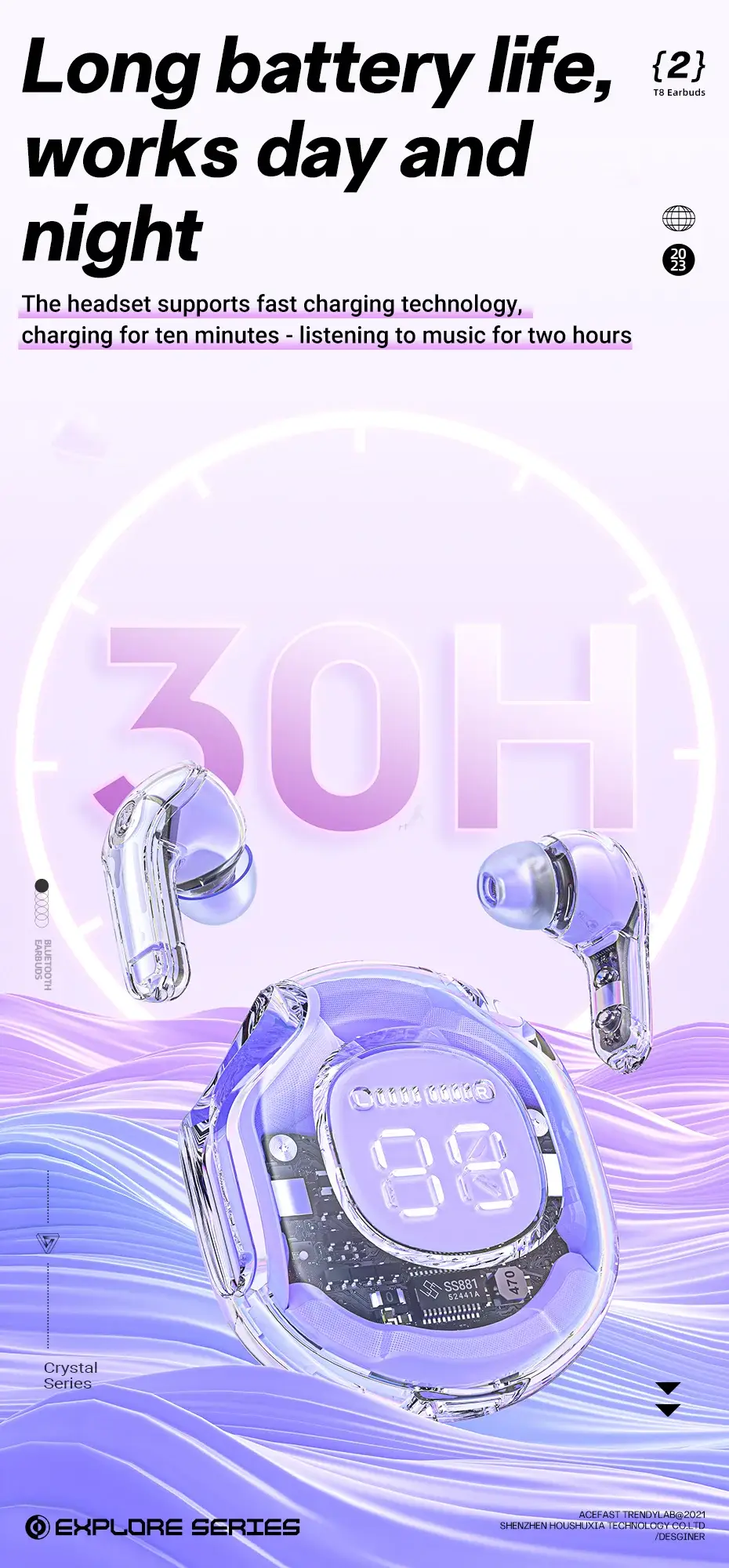 ACEFAST T8 True Wireless Bluetooth Earbuds with LED Digital Display