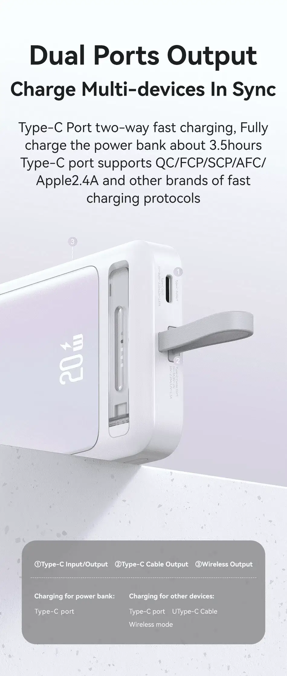 USAMS US-CD219 10000mAh Magnetic Wireless Fast Charging Power Bank & Built-in Type-C Cable