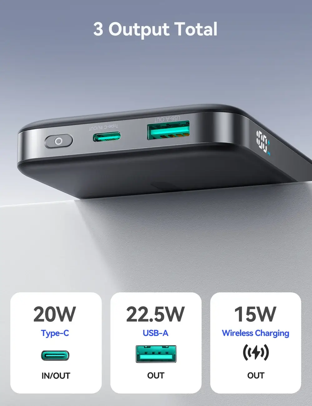 JOYROOM JR-PBM12 10000mAh 22.5W Fast Charging Magnetic Wireless Power Bank with Ring Holder