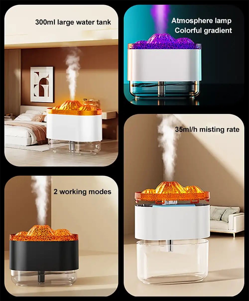 ZADIKO A331 Air Humidifier Ambient Volcano Lamp Simulation 300ml