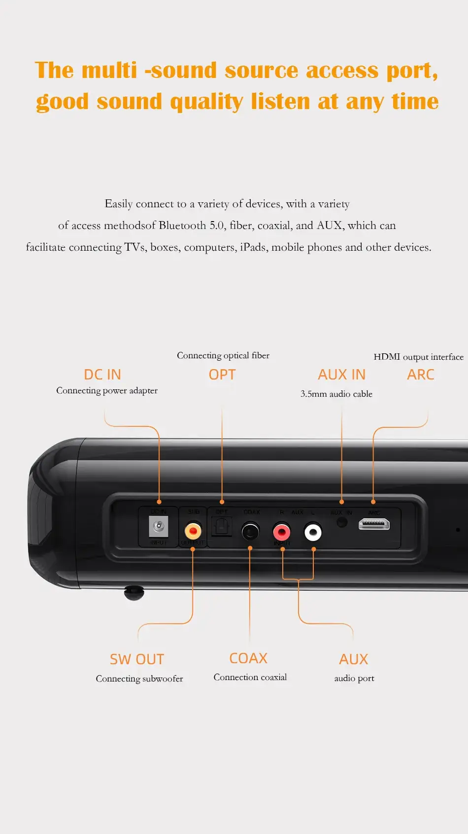 Awei Y520 Wireless Bluetooth Soundbar with Subwoofer for Home Theater Systems