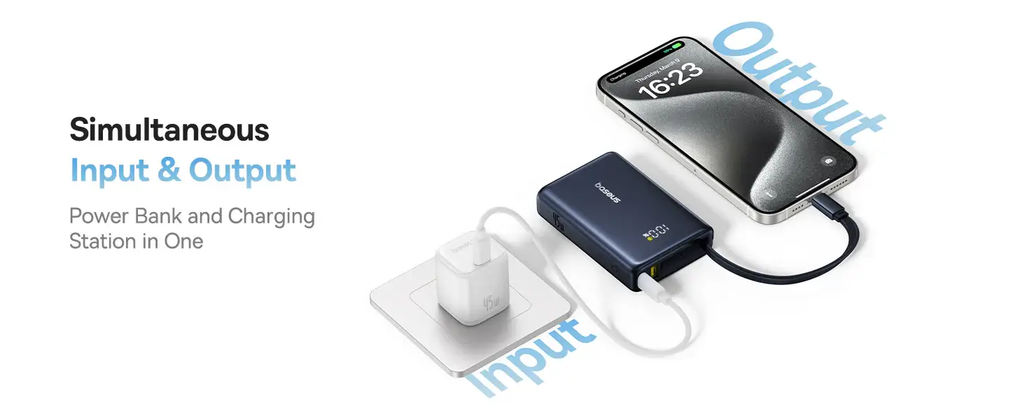 Baseus PicoGo 10000mAh 45W Portable Power Bank with Built-in USB-C Cable