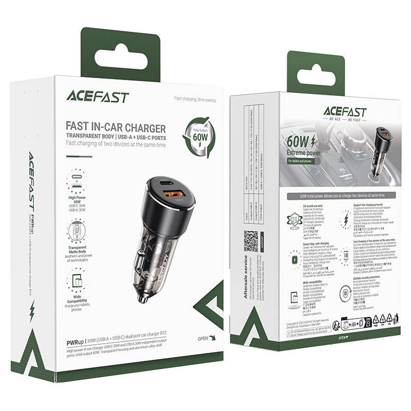 ACEFAST B12 60W Dual-Port Car Charger USB-A & USB-C Fast Charging Adapter