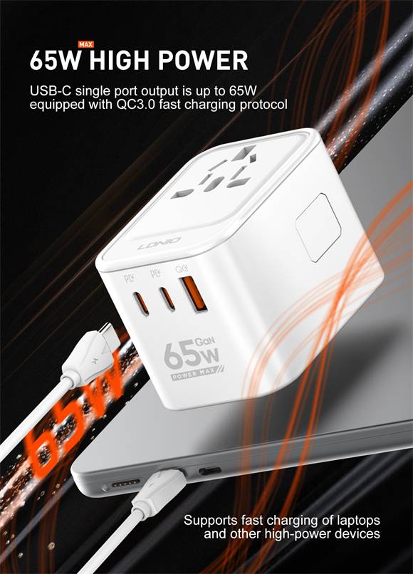 LDNIO Z6 Powerful 65W GaN Charger with 3 USB Ports Travel Adapter