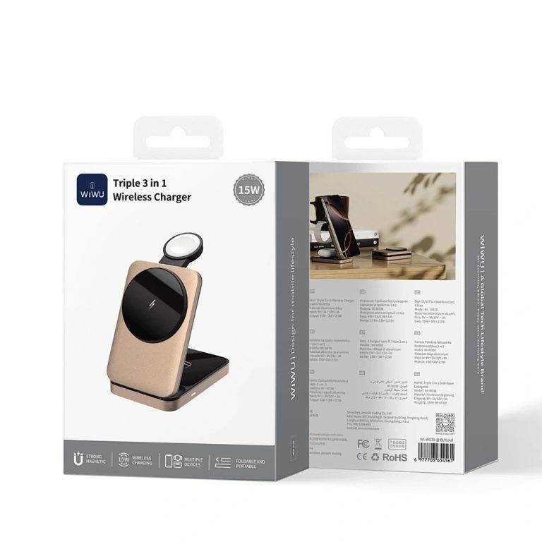 WiWU Wi-W038 3-in-1 Magnetic Wireless Charging Station Fast Charging Dock