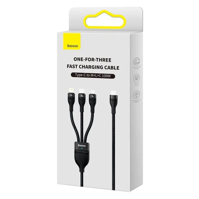 Baseus Flash Series II 3-in-1 Fast Charging Cable (Type-C to Micro+Lightning+Type-C, 100W, 1.5m)