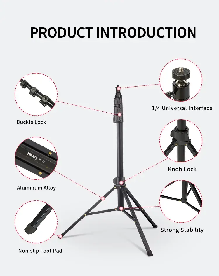 Jmary MT38 Heavy-Duty Extendable Aluminum Tripod Stand Lightweight & Adjustable