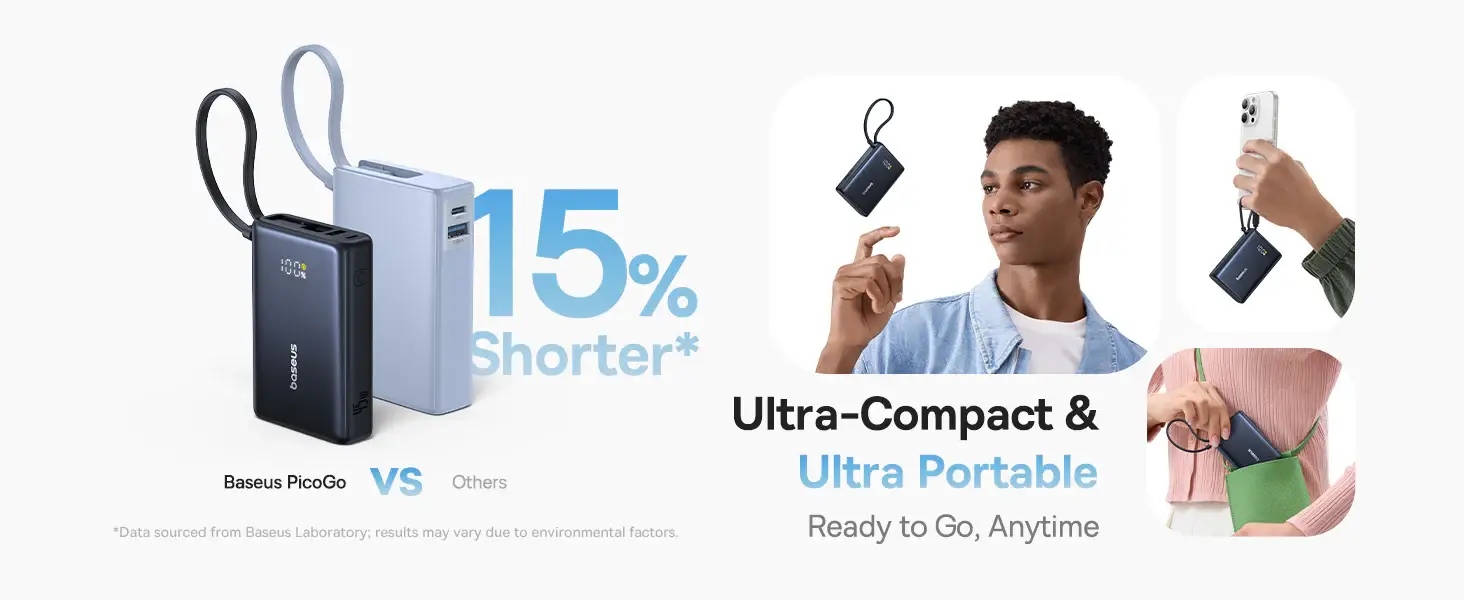 Baseus PicoGo 10000mAh 45W Portable Power Bank with Built-in USB-C Cable