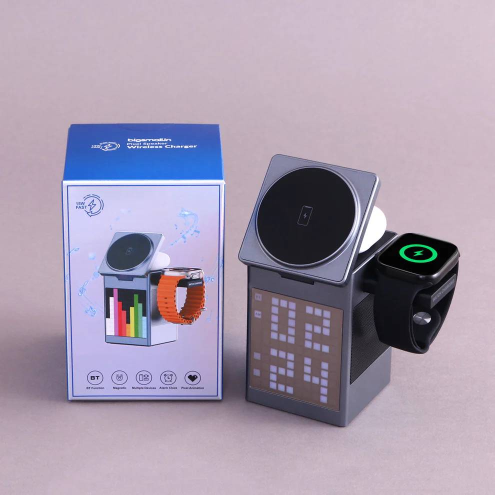 Valdus S5 Pixel Dock 6-in-1 Wireless Charger Bluetooth Speaker Digital Clock & Pixel Animation